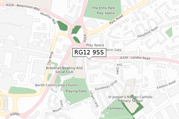 RG12 9SS map - large scale - OS Open Zoomstack (Ordnance Survey)