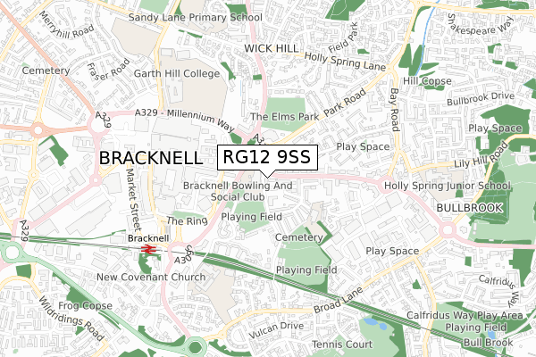 RG12 9SS map - small scale - OS Open Zoomstack (Ordnance Survey)