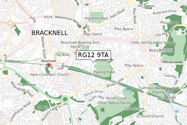 RG12 9TA map - small scale - OS Open Zoomstack (Ordnance Survey)