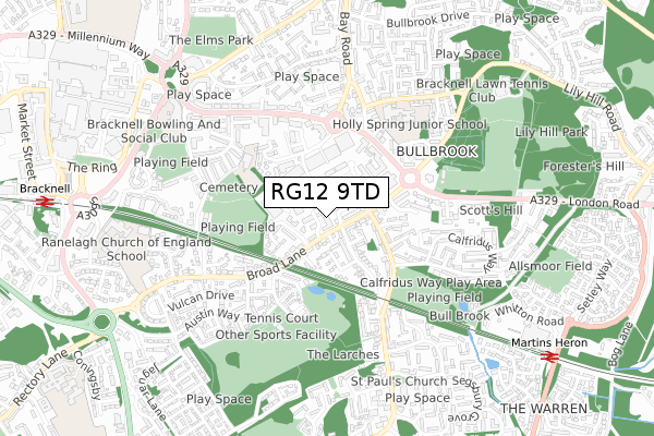 RG12 9TD map - small scale - OS Open Zoomstack (Ordnance Survey)