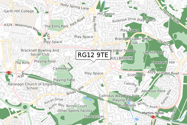 RG12 9TE map - small scale - OS Open Zoomstack (Ordnance Survey)