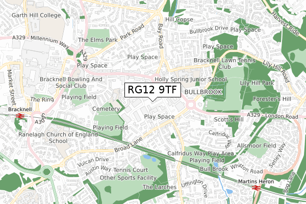 RG12 9TF map - small scale - OS Open Zoomstack (Ordnance Survey)