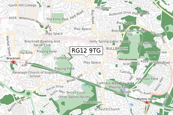 RG12 9TG map - small scale - OS Open Zoomstack (Ordnance Survey)