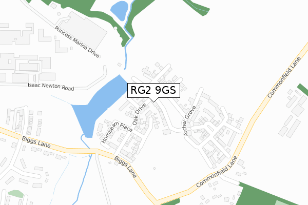 RG2 9GS map - large scale - OS Open Zoomstack (Ordnance Survey)