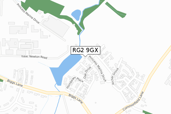 RG2 9GX map - large scale - OS Open Zoomstack (Ordnance Survey)