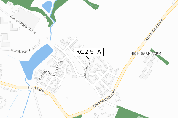 RG2 9TA map - large scale - OS Open Zoomstack (Ordnance Survey)