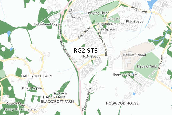 RG2 9TS map - small scale - OS Open Zoomstack (Ordnance Survey)