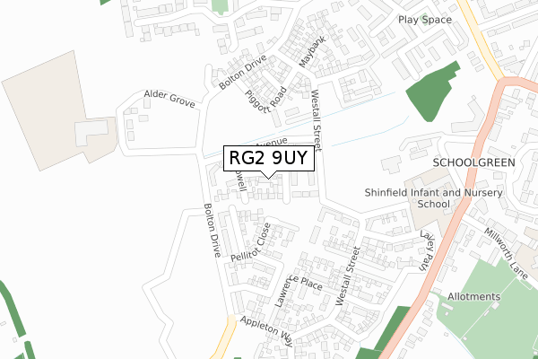 RG2 9UY map - large scale - OS Open Zoomstack (Ordnance Survey)