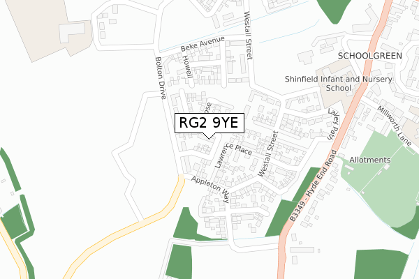 RG2 9YE map - large scale - OS Open Zoomstack (Ordnance Survey)