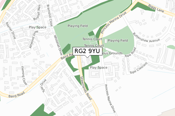 RG2 9YU map - large scale - OS Open Zoomstack (Ordnance Survey)