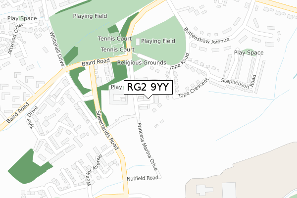 RG2 9YY map - large scale - OS Open Zoomstack (Ordnance Survey)