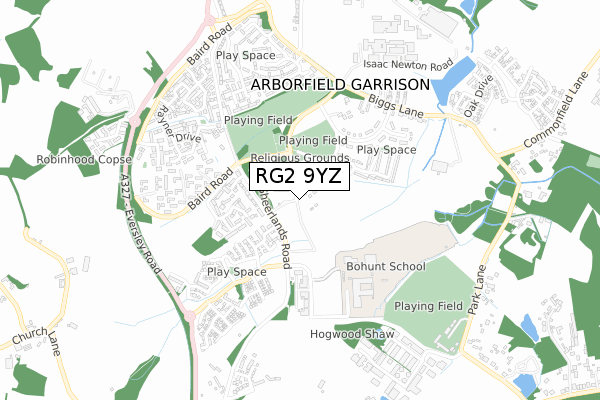 RG2 9YZ map - small scale - OS Open Zoomstack (Ordnance Survey)