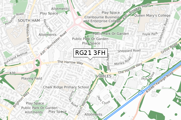 RG21 3FH map - small scale - OS Open Zoomstack (Ordnance Survey)