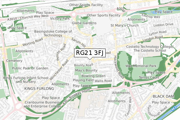 RG21 3FJ map - small scale - OS Open Zoomstack (Ordnance Survey)