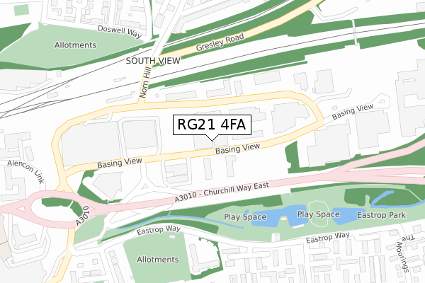 RG21 4FA map - large scale - OS Open Zoomstack (Ordnance Survey)