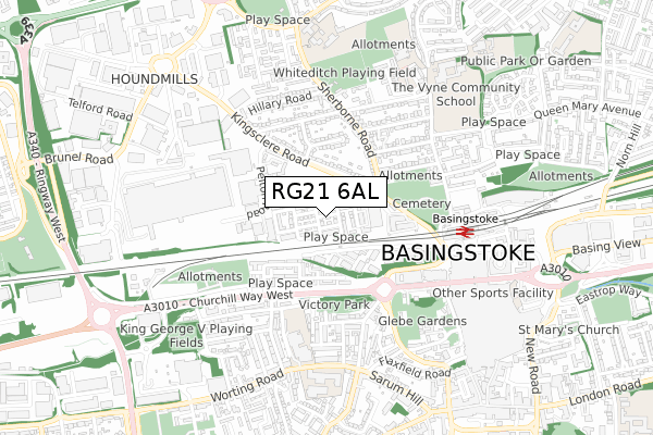 RG21 6AL map - small scale - OS Open Zoomstack (Ordnance Survey)