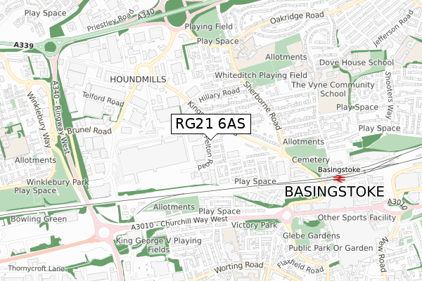 RG21 6AS map - small scale - OS Open Zoomstack (Ordnance Survey)