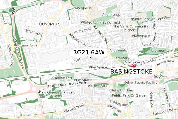 RG21 6AW map - small scale - OS Open Zoomstack (Ordnance Survey)