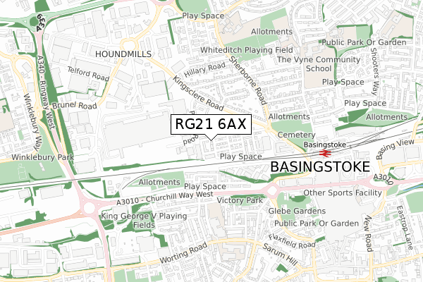 RG21 6AX map - small scale - OS Open Zoomstack (Ordnance Survey)