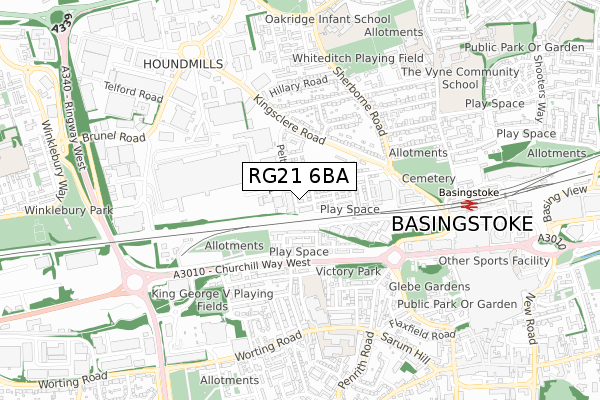 RG21 6BA map - small scale - OS Open Zoomstack (Ordnance Survey)