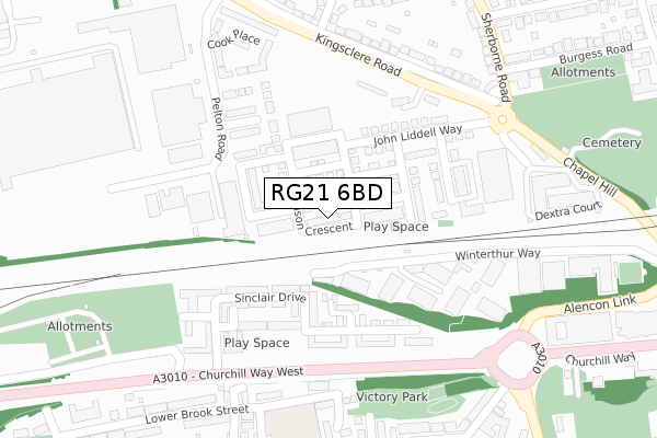 RG21 6BD map - large scale - OS Open Zoomstack (Ordnance Survey)