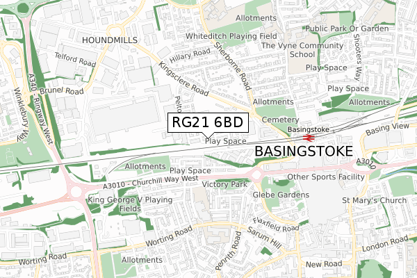 RG21 6BD map - small scale - OS Open Zoomstack (Ordnance Survey)