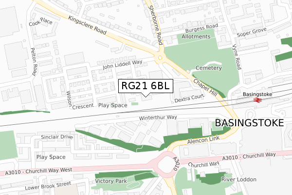 RG21 6BL map - large scale - OS Open Zoomstack (Ordnance Survey)