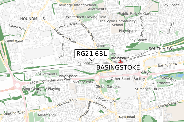 RG21 6BL map - small scale - OS Open Zoomstack (Ordnance Survey)