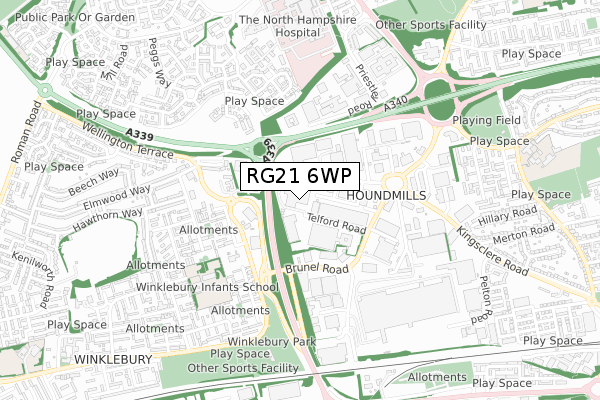 RG21 6WP map - small scale - OS Open Zoomstack (Ordnance Survey)