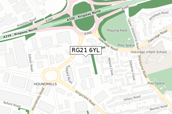 RG21 6YL map - large scale - OS Open Zoomstack (Ordnance Survey)