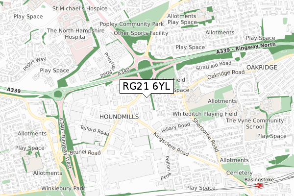 RG21 6YL map - small scale - OS Open Zoomstack (Ordnance Survey)