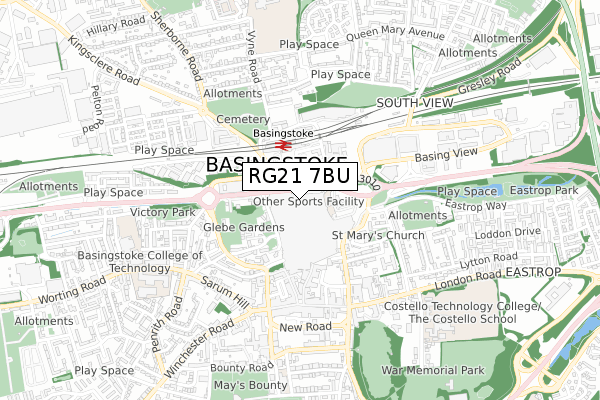 RG21 7BU map - small scale - OS Open Zoomstack (Ordnance Survey)