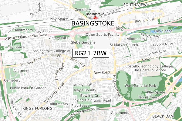 RG21 7BW map - small scale - OS Open Zoomstack (Ordnance Survey)