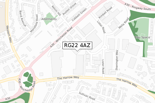 RG22 4AZ map - large scale - OS Open Zoomstack (Ordnance Survey)