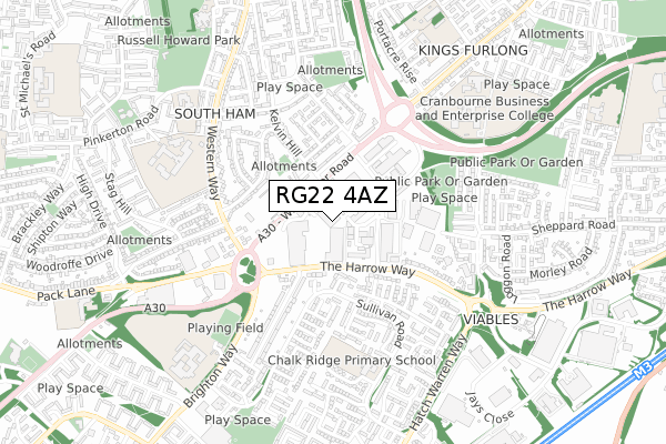 RG22 4AZ map - small scale - OS Open Zoomstack (Ordnance Survey)