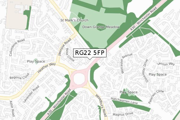 RG22 5FP map - large scale - OS Open Zoomstack (Ordnance Survey)