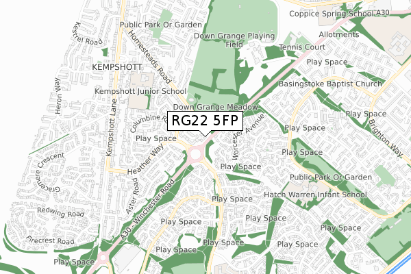 RG22 5FP map - small scale - OS Open Zoomstack (Ordnance Survey)