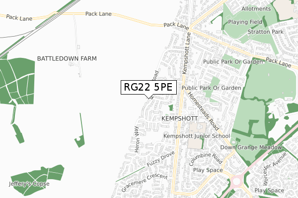 RG22 5PE map - small scale - OS Open Zoomstack (Ordnance Survey)