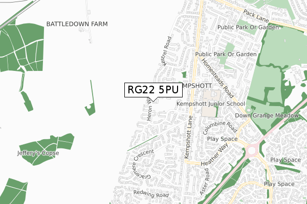 RG22 5PU map - small scale - OS Open Zoomstack (Ordnance Survey)