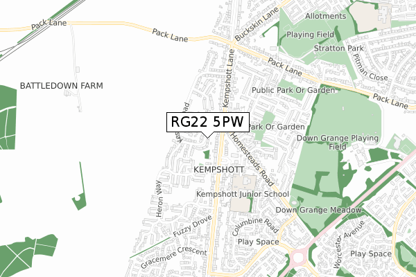 RG22 5PW map - small scale - OS Open Zoomstack (Ordnance Survey)