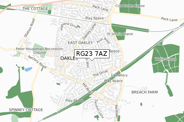 RG23 7AZ map - small scale - OS Open Zoomstack (Ordnance Survey)