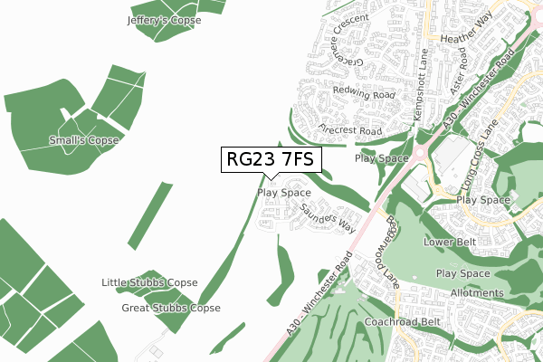 RG23 7FS map - small scale - OS Open Zoomstack (Ordnance Survey)