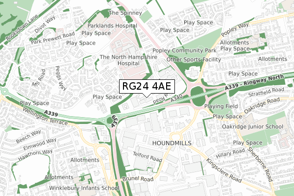 RG24 4AE map - small scale - OS Open Zoomstack (Ordnance Survey)