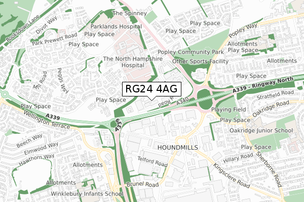 RG24 4AG map - small scale - OS Open Zoomstack (Ordnance Survey)