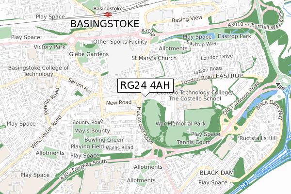 RG24 4AH map - small scale - OS Open Zoomstack (Ordnance Survey)