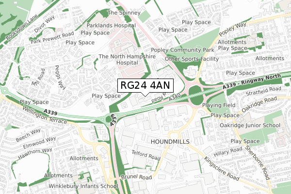 RG24 4AN map - small scale - OS Open Zoomstack (Ordnance Survey)