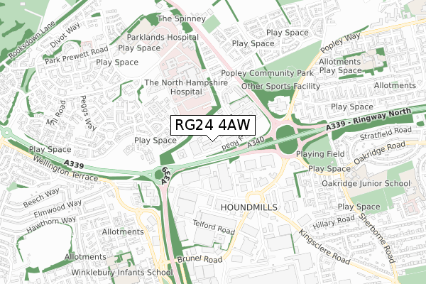 RG24 4AW map - small scale - OS Open Zoomstack (Ordnance Survey)