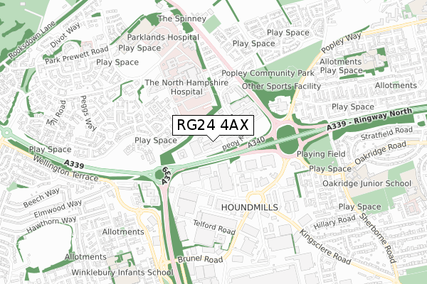 RG24 4AX map - small scale - OS Open Zoomstack (Ordnance Survey)