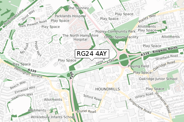 RG24 4AY map - small scale - OS Open Zoomstack (Ordnance Survey)