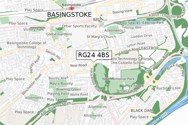 RG24 4BS map - small scale - OS Open Zoomstack (Ordnance Survey)